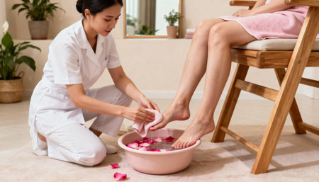 Beautiful young woman having a pedicure at the spa salonの素材