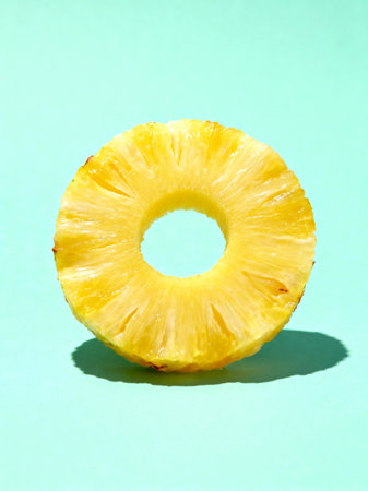 Pineapple slice with shadow on blue background. Minimal style.の素材