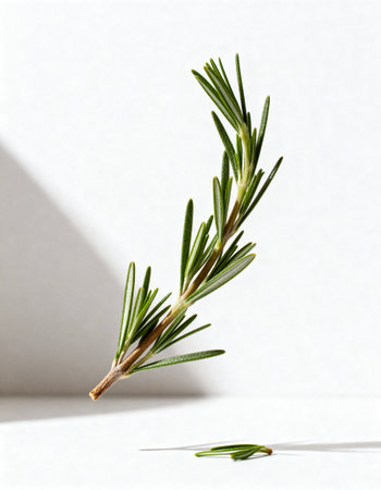 Fresh rosemary twig on a white background with copy space.の素材