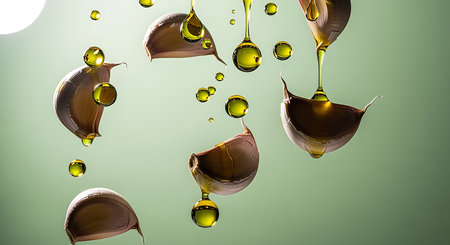 3d rendering of olive oil falling into a bowl with olivesの素材