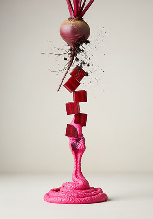 Red beetroot in a glass vase on a white background.の素材