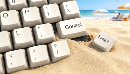Keyboard with the word contact on the sand. 3d illustrationの素材