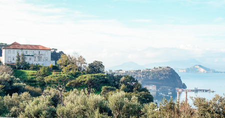 Landscape of Posillipo, Naples gulf, with Nisida island, and Capo Miseno, Naples, Italyの写真素材