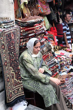 ISTANBUL - TURKEY ON 08/02/2010 typical handmade carpets shops in large bazaar of istanbulのeditorial素材