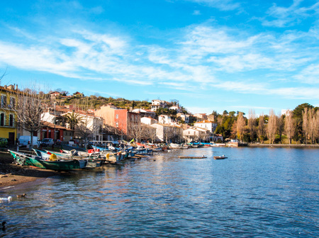 view of the fishermen burg of Marta on Bolsena lake, Lazio, Italy