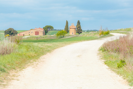 AT SAN QUIRICO D'ORCIA - ON 04/25/2017 - The little church of Vitaleta in Val d'Orcia, Siena, Italyのeditorial素材