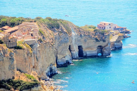 Sea at coast of  Posillipo, from Virgiliano park, Naples, Italyの写真素材