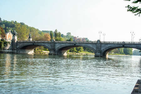 Landscape of river Po at Turin, Italyの写真素材