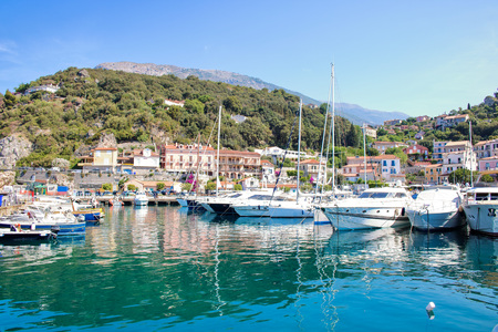 AT MARATEA ON 06/04/2017 - The little touristic  port of Maratea, Basilicata, Italyのeditorial素材
