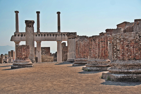 AT POMPEI - ON 06/22/ 2017 - Ruins of  ancient roman town of Pompeii, destroyed by vesuvius eruption in 70 d.c.のeditorial素材