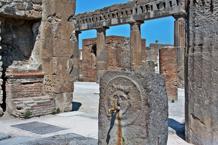 AT POMPEI - ON 06/22/ 2017 - Ruins of  ancient roman town of Pompeii, destroyed by vesuvius eruption in 70 d.c.のeditorial素材