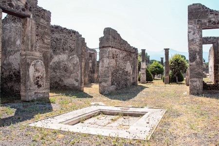 AT POMPEI - ON 06/22/ 2017 - Ruins of  ancient roman town of Pompeii, destroyed by vesuvius eruption in 70 d.c.のeditorial素材