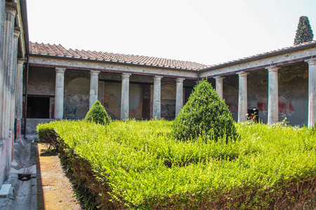 AT POMPEI - ON 06/22/ 2017 - Ruins of  ancient roman town of Pompeii, destroyed by vesuvius eruption in 70 d.c.のeditorial素材