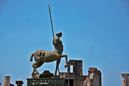AT POMPEI - ON 06/22/ 2017 - The old forum in  the  ancient roman town of Pompeii, destroyed by vesuvius eruption in 70 d.c.のeditorial素材