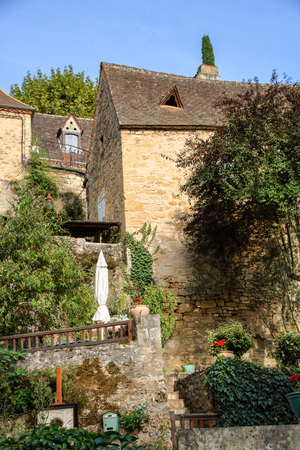 the picturesque streets of Beynac-et-Cazenac, on the river of Dordogne river in Aquitaine and so called, perigord noir, Franceの写真素材
