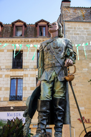 the statue of Cyrano  in the medieval  town of Begerac in Aquitaine, perigord, Franceのeditorial素材