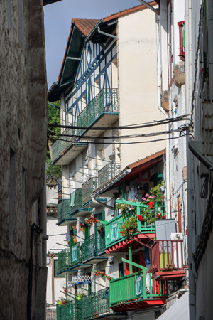 AT HONDARRIBIA, SPAIN - ON  08/27/2017-  colorful houses at Hondarribia, Spainのeditorial素材