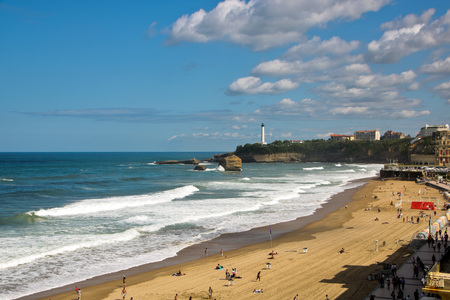 AT BIARRITZ - FRANCE -  ON - 09/01/2017 View of la grande plage, the great beach of Biarritz, in summer.のeditorial素材