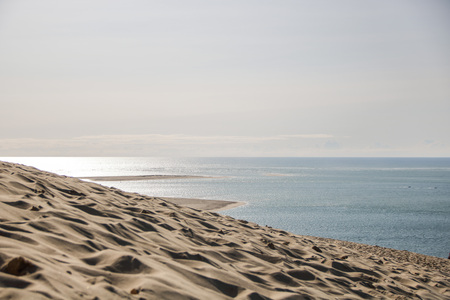 view of the sandy  dune of pilat and arcachon basin in france, aquitaine.