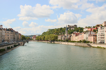 The old city of Lyon on the river Saone, France