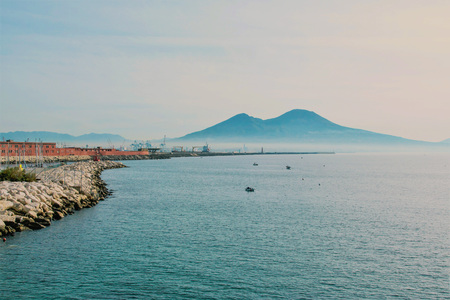 Landscape of Naples's gulf, with Vesuvius on the backgroundの写真素材