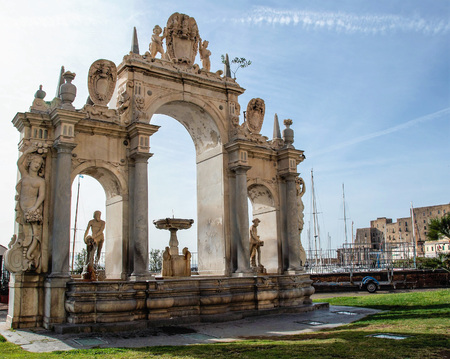 The fountain of giant also known as Immacolatella in Naples, Italyの写真素材