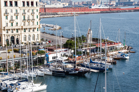 AT NAPLES - ITALY - ON 10/24/2016 - port of Santa Lucia from Egg castleのeditorial素材