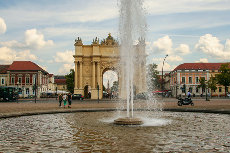 AT POTSDAM - GERMANY - ON 08/29/2013 - The Brandenburg Gate - German: Brandenburger Tor , on the Luisenplatz in Potsdamのeditorial素材