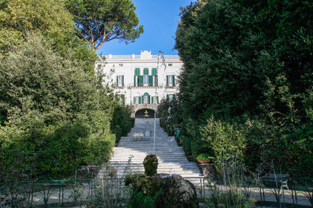 stairs and landscape of the neoclassical  park Villa Floridiana , Naples , Italyのeditorial素材