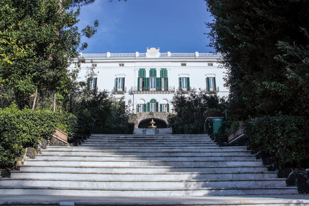 stairs and landscape of the neoclassical  park Villa Floridiana , Naples , Italyのeditorial素材