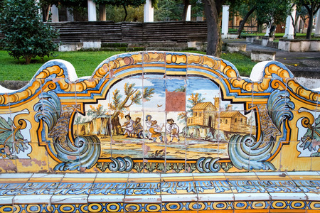 NAPLES - ITALY - ON  11/13 /2016 - The beautiful cloister of Santa Chiara with its majolica tiles in Naples, Italyのeditorial素材