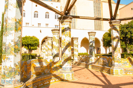 NAPLES - ITALY - ON  11/13 /2016 - The beautiful cloister of Santa Chiara monastery with its majolica tiles, Naples, Italyのeditorial素材