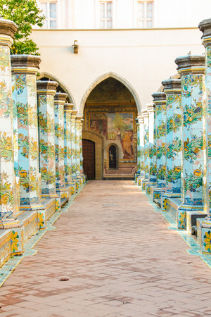 NAPLES - ITALY - ON  11/13 /2016 - The beautiful cloister of Santa Chiara with its majolica tiles in Naples, Italyのeditorial素材