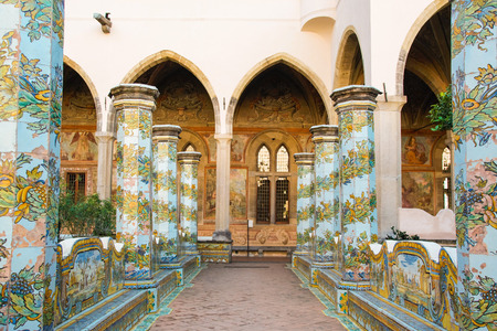 NAPLES - ITALY - ON  11/13 /2016 - The beautiful cloister of Santa Chiara with its majolica tiles in Naples, Italyのeditorial素材