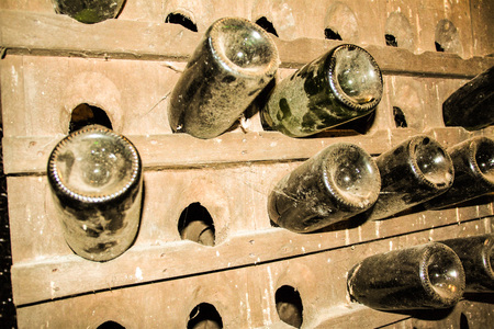 Bottles of wine in a cellar, Tufo, Avellino, Campania, Italy