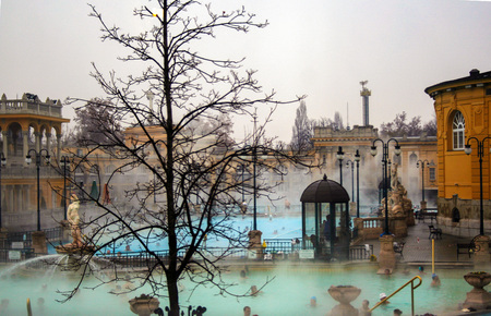 AT BUDAPEST - Hungary -  ON 12/10/2007 - Szechenyi Bath on winter at  Budapest, Hungary のeditorial素材