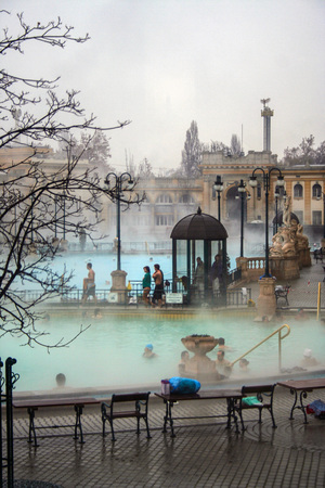 AT BUDAPEST - Hungary -  ON 12/10/2007 - Szechenyi Bath on winter at  Budapest, Hungary のeditorial素材