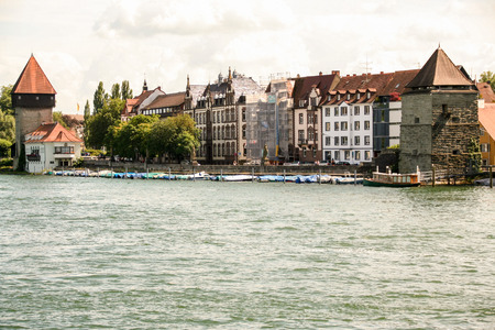 At Konstanz - Germany - On 08/04/2016 - the old town of Konstanz and its Rheintorturm, a section of the former city wall of Konstanz at Lake Constance, Bodensee, Germanyのeditorial素材