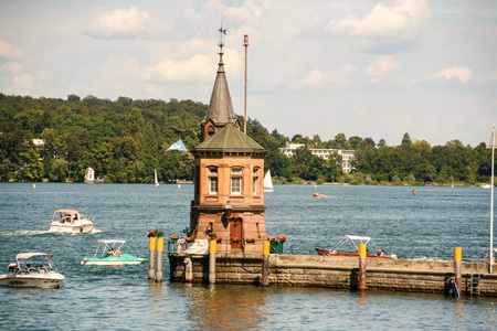 At Konstanz - Germany - On 08/04/2016 - the town of Konstanz on Constance lake: the lighthouse, Imperia statue  and port; Bodensee, Germanyのeditorial素材