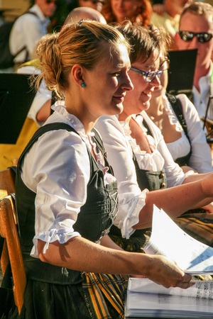 FUESSEN - BAVARIA -  GERMANY -  ON 08/13/2016 -  Band playing  bavarian music in traditional uniformsのeditorial素材