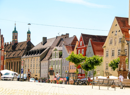 At Landsberg am Lech - Germany - On 08/0872016 - Market square of Landsberg am Lech with the town hall; Bavaria, Germanyのeditorial素材