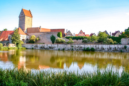 the medieval town of Dinkelsbuhl on the romantic road , Bavaria, Germanyの写真素材