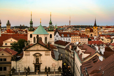 At Prague- Czech Republic - On 07/26/2015 - View of Prague cityscape on sunset, Czech Republicのeditorial素材