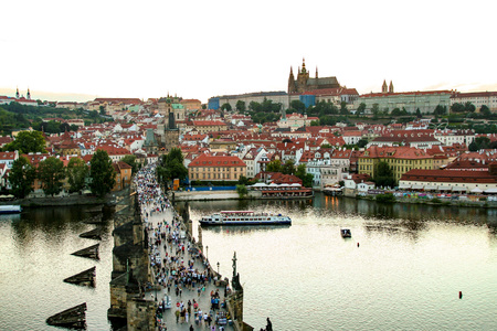 At Prague- Czech Republic - On 07/26/2015 - View of Prague cityscape on sunset, Czech Republicのeditorial素材