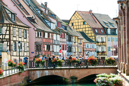 At Colmar - France - On 08/11/2016 - Colorful half-timbered  houses reflecting in canals in the historicql center of Colmar, Alsace.のeditorial素材