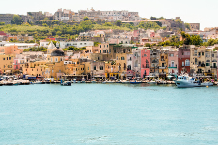 At Procida - Naples- Italy-  ON  06/27/2014 -  colorful houses in the port of Procida,  island in the Naples gulf, Naples, Italyのeditorial素材