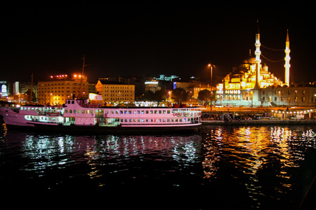 Istanbul - Turkey  - ON august/13/2010 - Hagia sophia mosque on bosporus at nightのeditorial素材