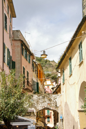  At Monterosso al Mare On March, 31, 2018 -  a street of Monterosso al Mare, one of the towns of five lands, in Liguria region, Italyのeditorial素材