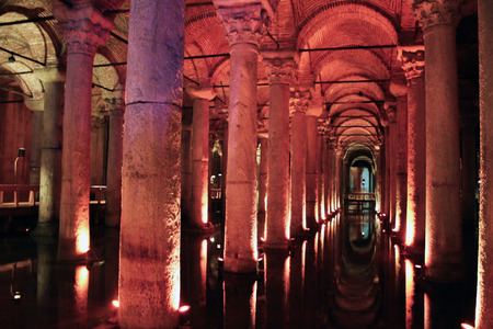 The subterranean cistern in turkish Yerebatan Sarnici in Istanbul Turkey のeditorial素材