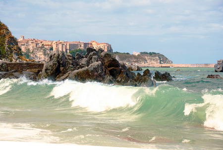 Beach and coastline of Tropea, Calabria, Italyの写真素材